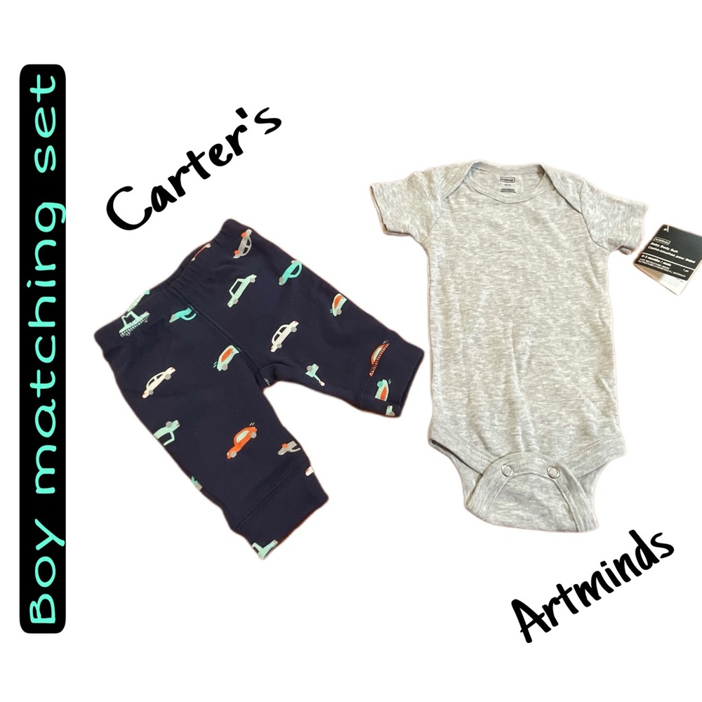 Set of 2 Matching Carter’s & Artminds Boy Set NB AND 0-3 Months